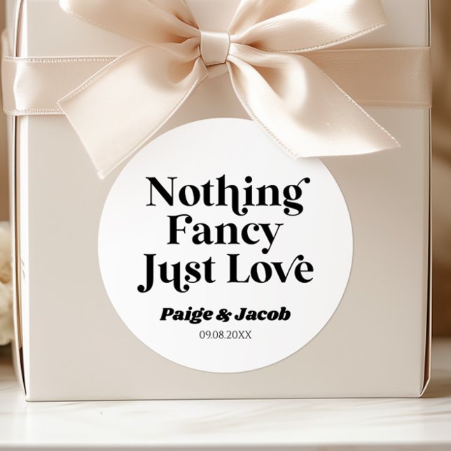 Nothing Fancy Just Love Retro Casual Wedding Classic Round Sticker (Creator Uploaded)