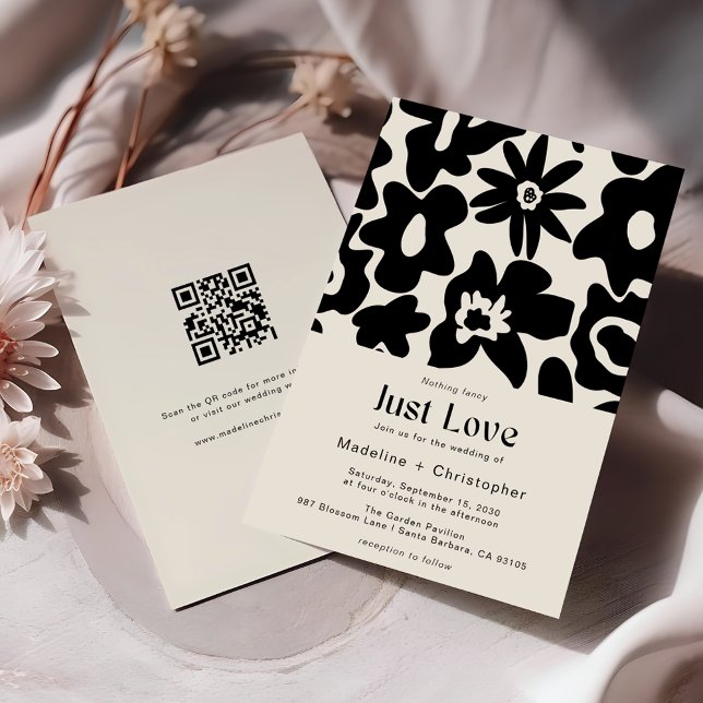 Nothing Fancy Just Love Retro Floral Wedding Invitation (Creator Uploaded)