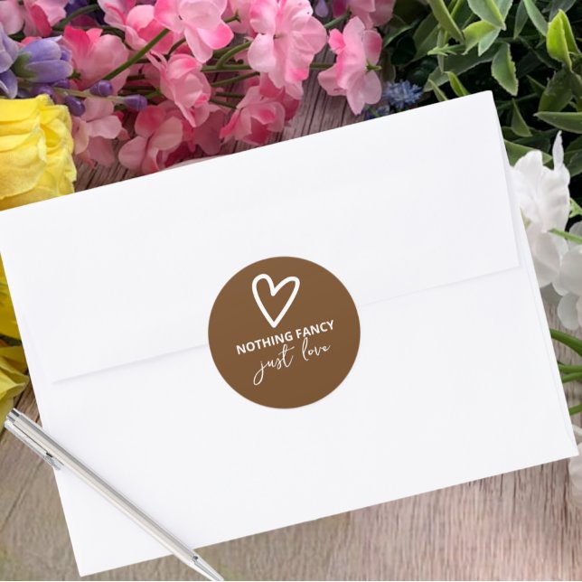 Nothing Fancy Just Love Retro Wedding Classic Round Sticker (Nothing Fancy Just Love Groovy 70s Wedding Classic Round Stickers from Ricaso. Fun colorful & bold)