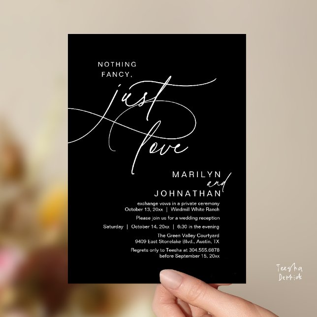 Nothing Fancy, Just Love, Romantic Wedding Dinner Invitation (Nothing Fancy, Just Love, Modern Romantic Wedding Reception Dinner Invitation Card in Black White)