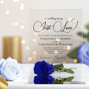Nothing Fancy Just Love Royal Blue Rose Wedding Acrylic Invitations
