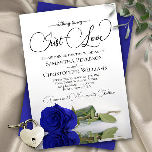 Nothing Fancy Just Love Royal Blue Rose Wedding Invitation