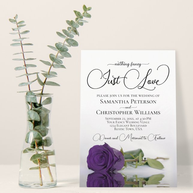 Nothing Fancy Just Love Royal Purple Rose Wedding Invitation (Creator Uploaded)