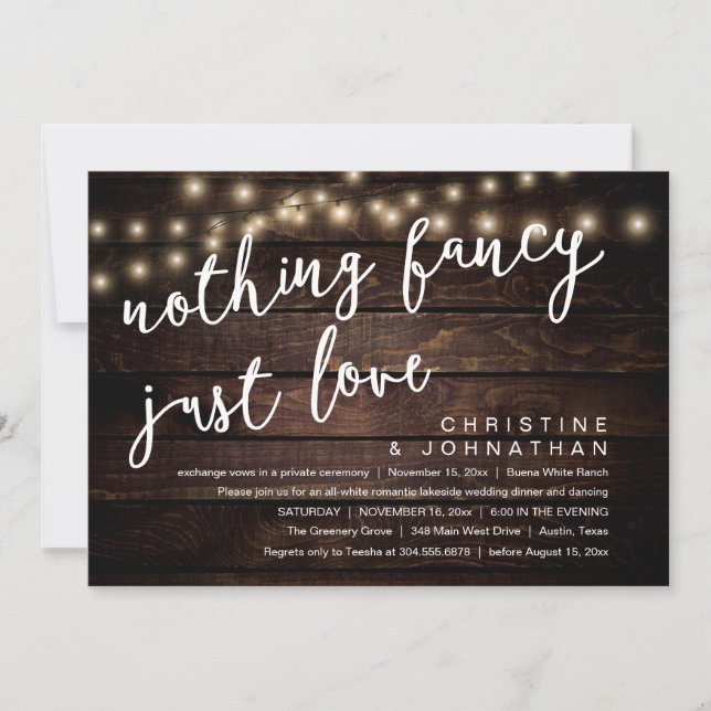 Nothing Fancy, Just Love Rustic Wedding Dinner Invitation (Front)