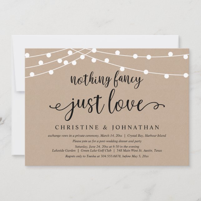 Nothing Fancy Just Love, Rustic Wedding Elopement  Invitation (Front)