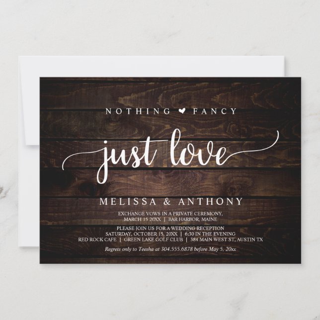 Nothing Fancy Just Love, Rustic Wedding Elopement Invitation (Front)