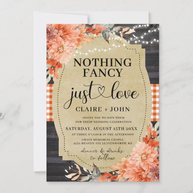 Nothing Fancy Just Love Rustic Wedding Invitation (Front)