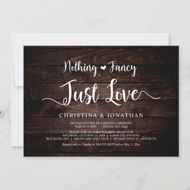 Nothing Fancy, Just Love, Rustic Wood, Elopement Invitation (Front)