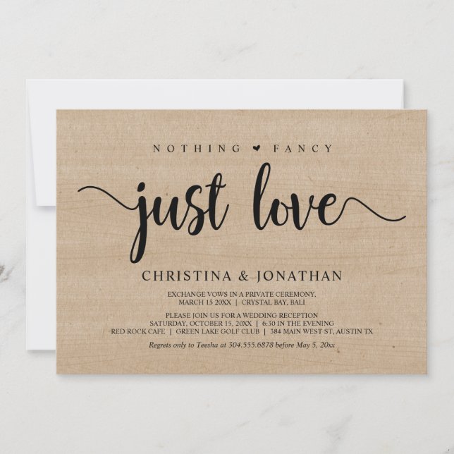 Nothing Fancy, Just Love, Rustic Wood, Elopement Invitation (Front)