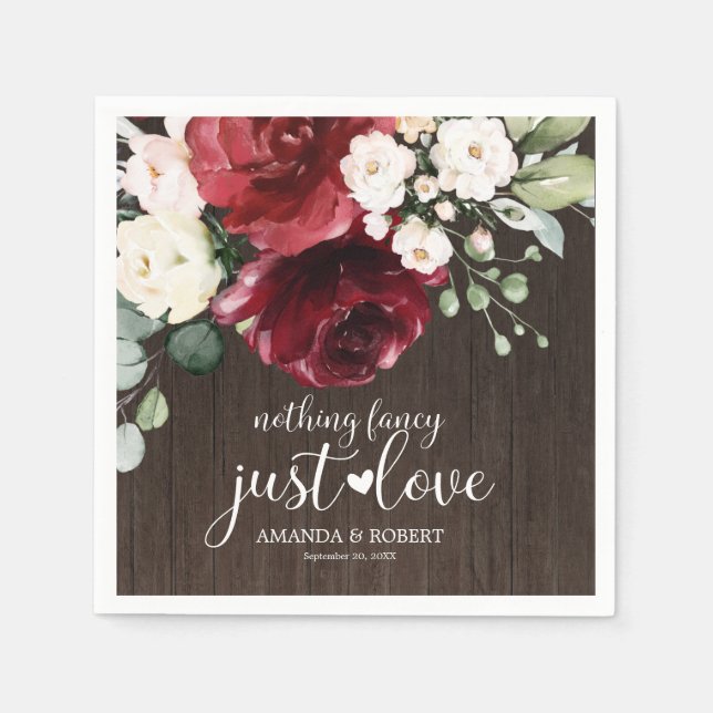 Nothing Fancy Just Love Rustic Wood Floral Napkin (Front)