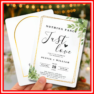 Nothing Fancy Just Love Sage Green Gold Geometric Invitation