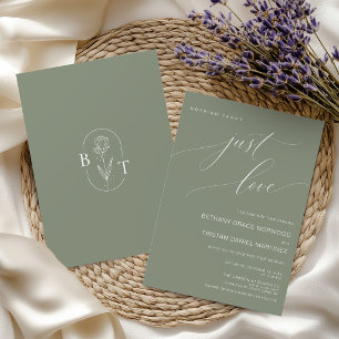 Nothing Fancy Just Love Sage Green Minimal Wedding Invitation