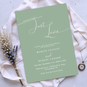 Nothing Fancy Just Love Sage Green Minimal Wedding Invitation