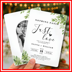 Nothing Fancy Just Love Sage Green PHOTO Wedding Invitation