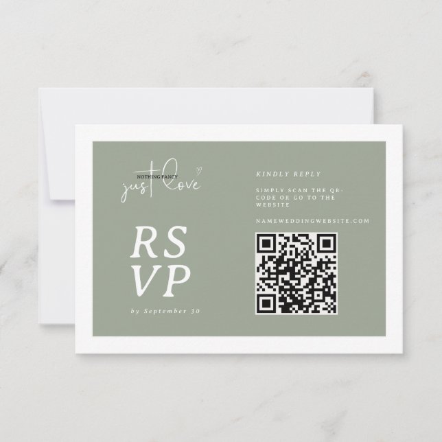 Nothing Fancy Just Love Sage Green QR-code RSVP  Card (Front)