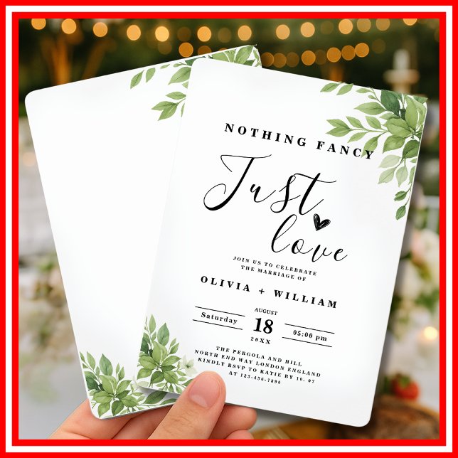 Nothing Fancy Just Love Sage Green Wedding  Invitation (Creator Uploaded)