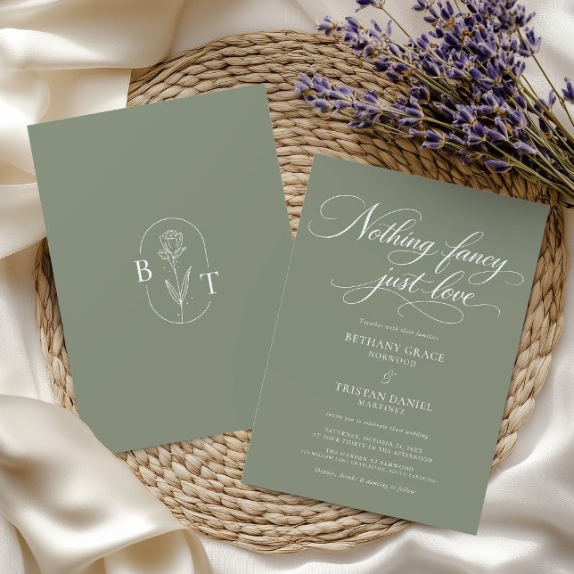Nothing Fancy Just Love Sage Green Wedding Script Invitation (Creator Uploaded)