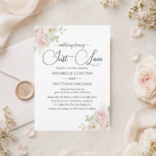 Nothing Fancy Just Love Soft Blush Roses Wedding Invitation