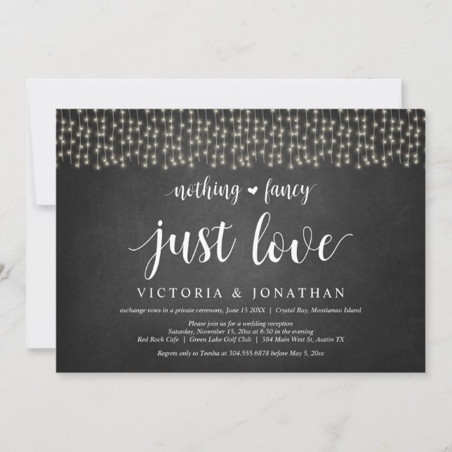 Nothing Fancy, Just love, String Light, Elopement Invitation (Front)