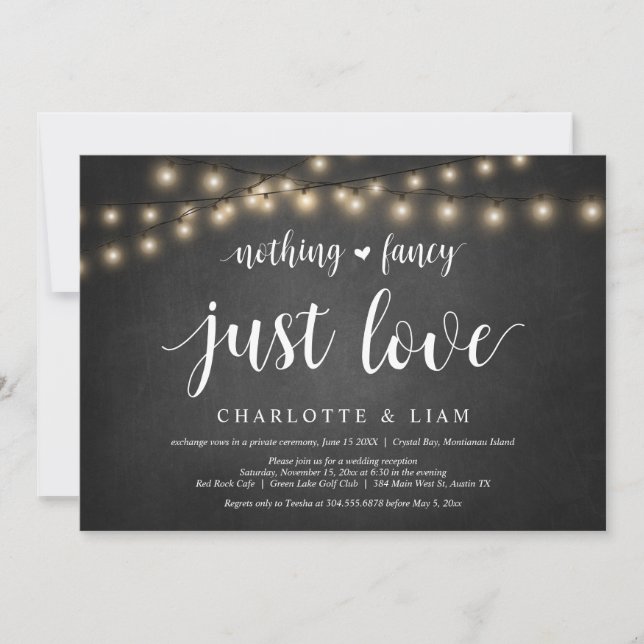 Nothing Fancy, Just Love, String Light, Elopement Invitation (Front)