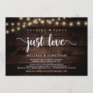 Nothing Fancy, Just Love, String Lights Elopement Invitation