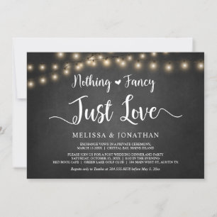 Nothing Fancy, Just Love, String Lights Elopement  Invitation