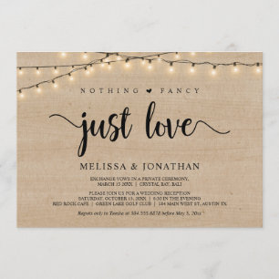 Nothing Fancy, Just Love, String Lights Elopement Invitation