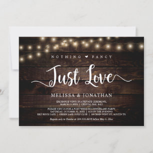 Nothing Fancy, Just Love, String Lights Elopement Invitation