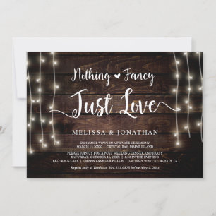 Nothing Fancy, Just Love, String Lights Elopement  Invitation