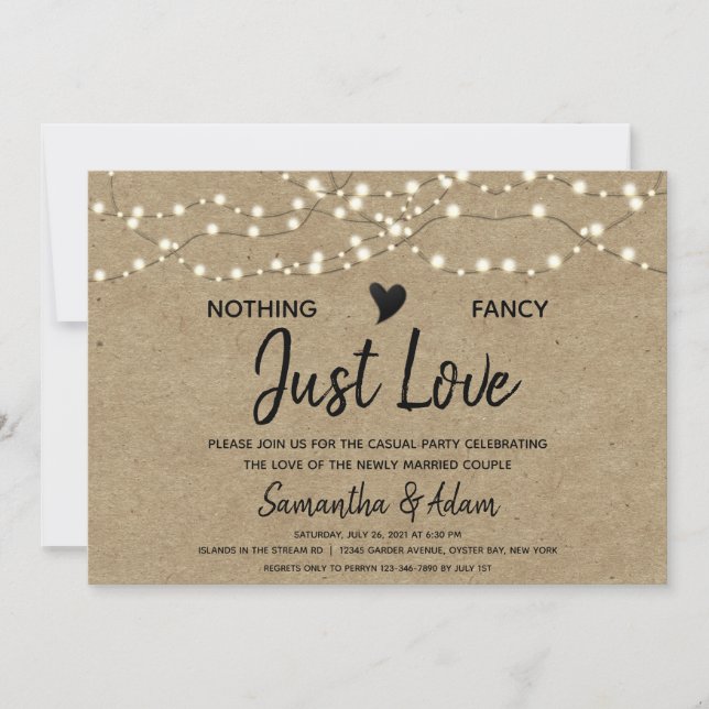 Nothing Fancy Just Love String Lights Kraft Paper Invitation (Front)