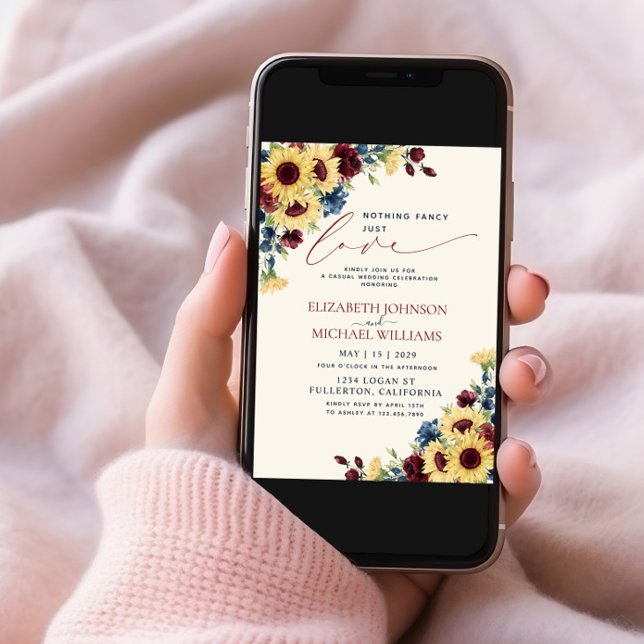 Nothing Fancy Just Love Sunflower Blue Burgundy In Invitation (Creator Uploaded)