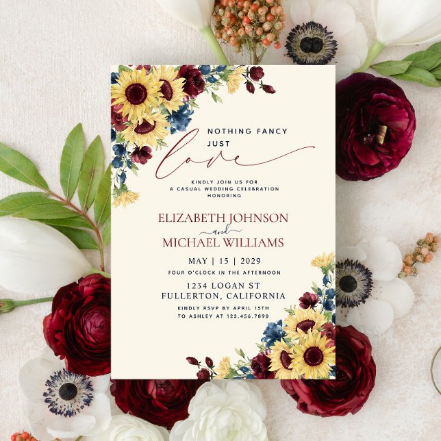 Nothing Fancy Just Love Sunflower Blue Burgundy In Invitation (Creator Uploaded)