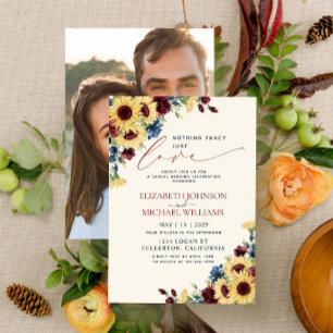 Nothing Fancy Just Love Sunflower Blue Burgundy Invitation