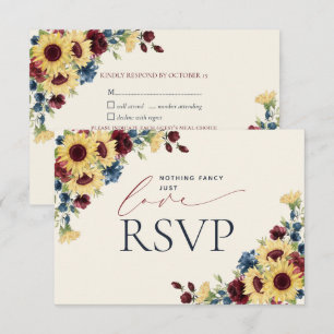 Nothing Fancy Just Love Sunflower Blue Burgundy RSVP Card