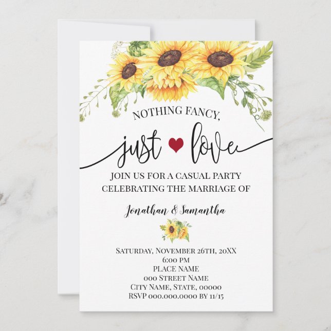 Nothing Fancy Just Love Sunflower Elopement Invite (Front)