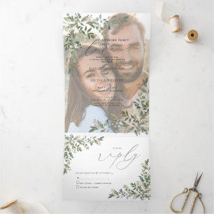Nothing Fancy Just Love Vellum Eucalyptus Wedding Tri-Fold Invitation