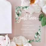 Nothing Fancy Just Love Wedding Acrylic Invitations<br><div class="desc">Get ready to be mesmerised by our breathtaking greenery wedding suite! Featuring a delicate illustration of eucalyptus leaves paired with bold, elegant calligraphy, it’s the perfect match for your enchanting garden-themed wedding. If you're missing any items or have a special request, don’t hesitate to reach out via chat—I’m here to...</div>