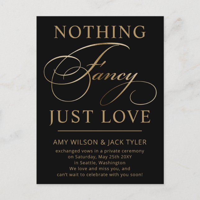 Nothing Fancy Just Love Wedding Announcement Postcard (Front)