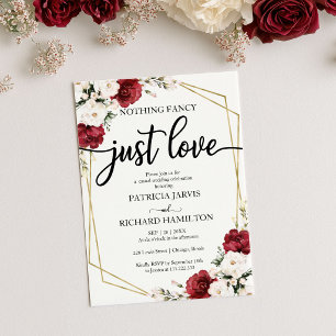 Nothing Fancy Just Love Wedding Burgundy Geometric Invitation