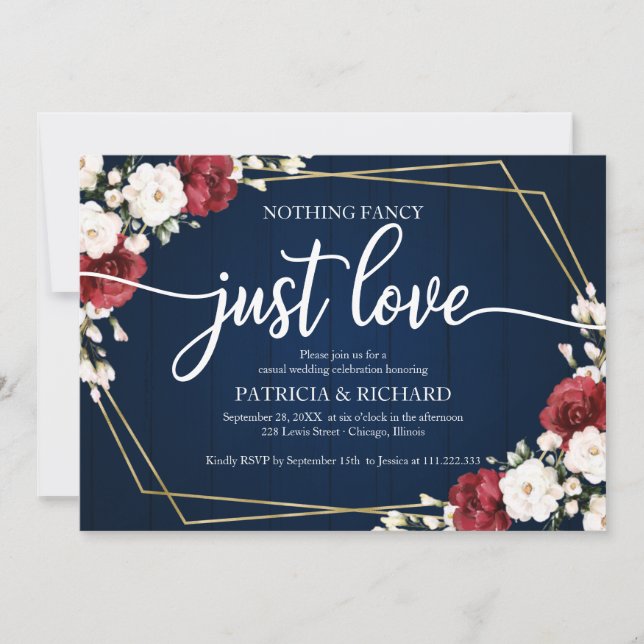 Nothing Fancy Just Love Wedding Burgundy Geometric Invitation (Front)