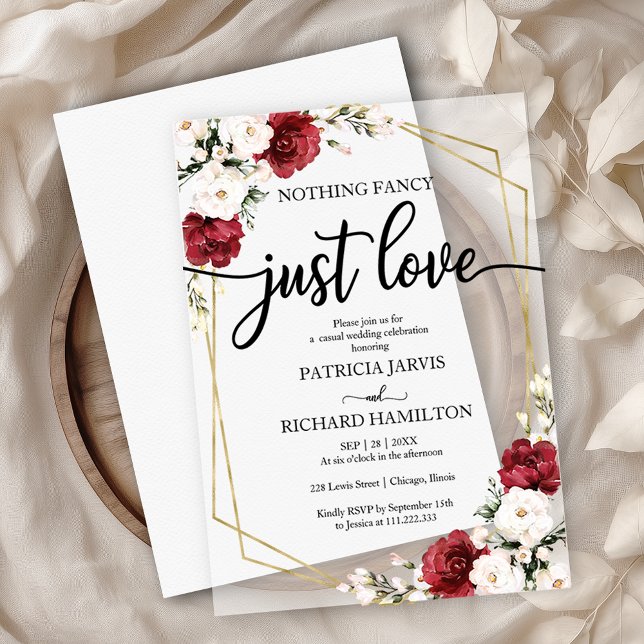 Nothing Fancy Just Love Wedding Burgundy Geometric Vellum Invitations (Creator Uploaded)