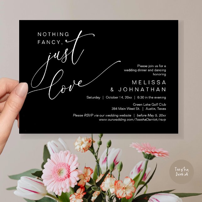 Nothing Fancy, Just Love, Wedding Dinner Dancing Invitation (Nothing Fancy, Just Love, Wedding Romantic Dinner Dancing Invitation Card, PDF, in Classy Black)