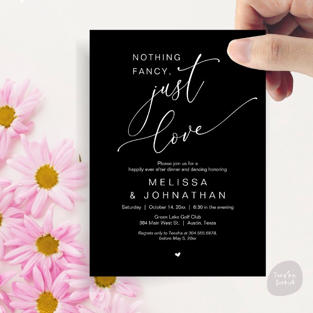 Nothing Fancy, Just Love, Wedding Dinner Dancing Invitation (Nothing Fancy, Just Love, Romantic Wedding Dinner Dancing Invitation Card, PDF, in Classy Black)
