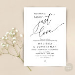 Nothing Fancy, Just Love, Wedding Dinner Dancing Invitation<br><div class="desc">Elegantly announce your happily ever after with our modern-themed wedding elopement celebration invitation card, "Nothing Fancy, Just Love". Tailored for couples continuing their love story, this invitation strikes a perfect balance of sophistication and charm, setting the scene for an unforgettable event. Featuring a modern contemporary script design, it adds a...</div>