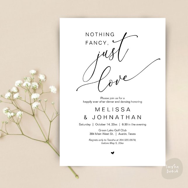 Nothing Fancy, Just Love, Wedding Dinner Dancing Invitation (Nothing Fancy, Just Love, Romantic Wedding Dinner Dancing Invitation Card, PDF, in Black and White)