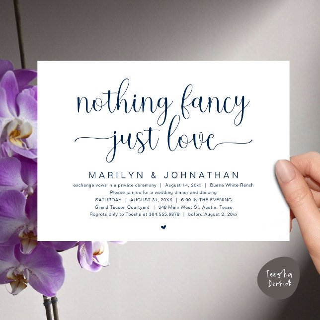 Nothing Fancy, Just Love, Wedding Dinner Dancing Invitation (Nothing Fancy, Just Love, Modern Wedding Dinner Dancing Dancing Invitation Card, PDF, Navy Blue)
