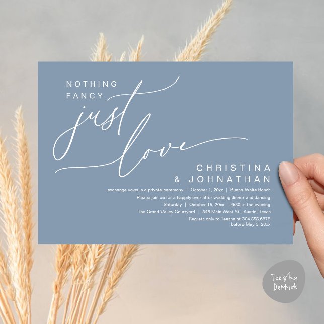 Nothing Fancy Just Love Wedding Dinner Party Invitation (Nothing Fancy Just Love Modern Romantic Wedding Dinner Lunch Brunch Party Invites Card Dusty Blue)
