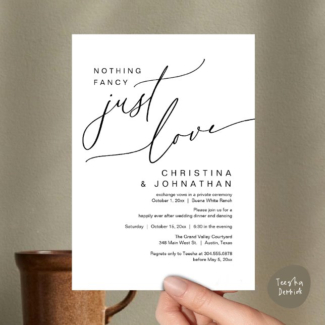 Nothing Fancy Just Love Wedding Dinner Party Invitation (Nothing Fancy Just Love Modern Romantic Wedding Dinner Lunch Brunch Party Invites Card White Black)