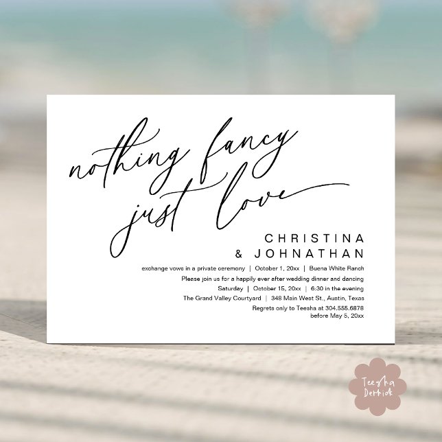 Nothing Fancy Just Love Wedding Dinner Party Invitation (Nothing Fancy Just Love Modern Romantic Wedding Dinner Party Invitation Card PDF Black White )