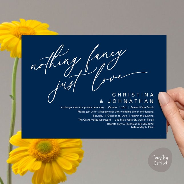 Nothing Fancy Just Love Wedding Dinner Party Invitation (Nothing Fancy Just Love Modern Romantic Wedding Dinner Party Invitation Card PDF Navy Blue)